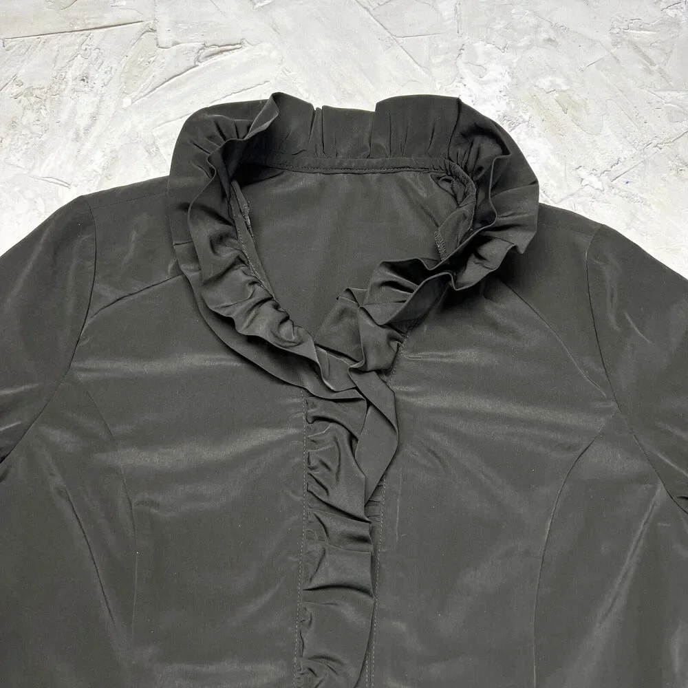 Marie Claire Forum Ruffle Neck Blouse SIZE M Black Long Sleeve Button - Picture 11 of 12